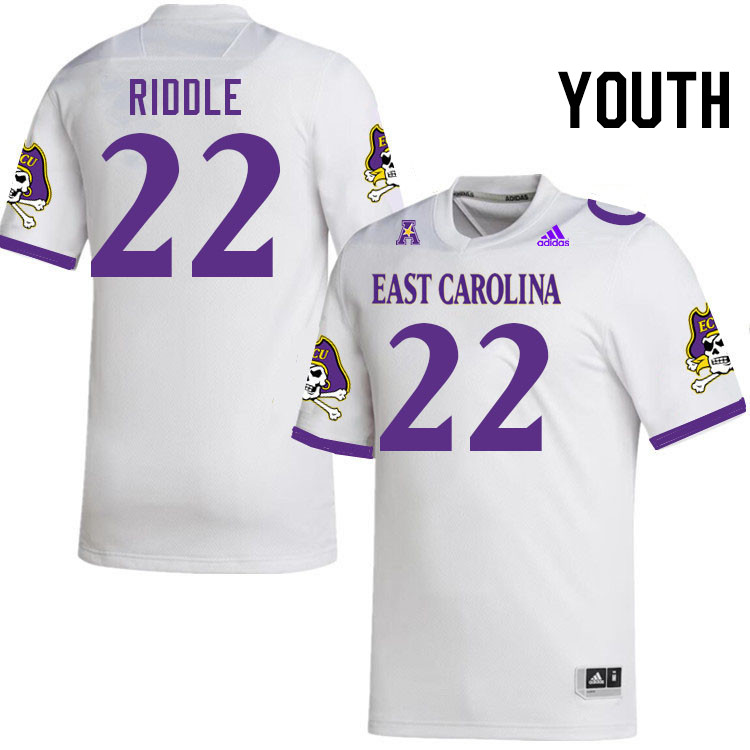 Youth #22 Ja'Marley Riddle ECU Pirates College Football Jerseys Stitched-White